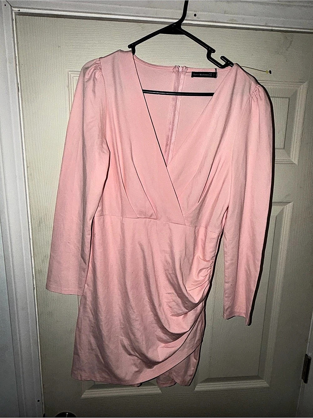Sarin Mathews Womens Deep V Neck Bodycon Mini Dress Long Sleeve Ruched Wrap